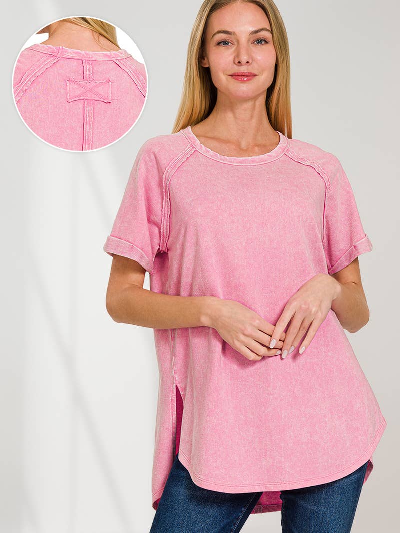 French Terry Vintage Wash Casual Top W/ Back Patch Zenana: ASHMOCHA-163550 / XL