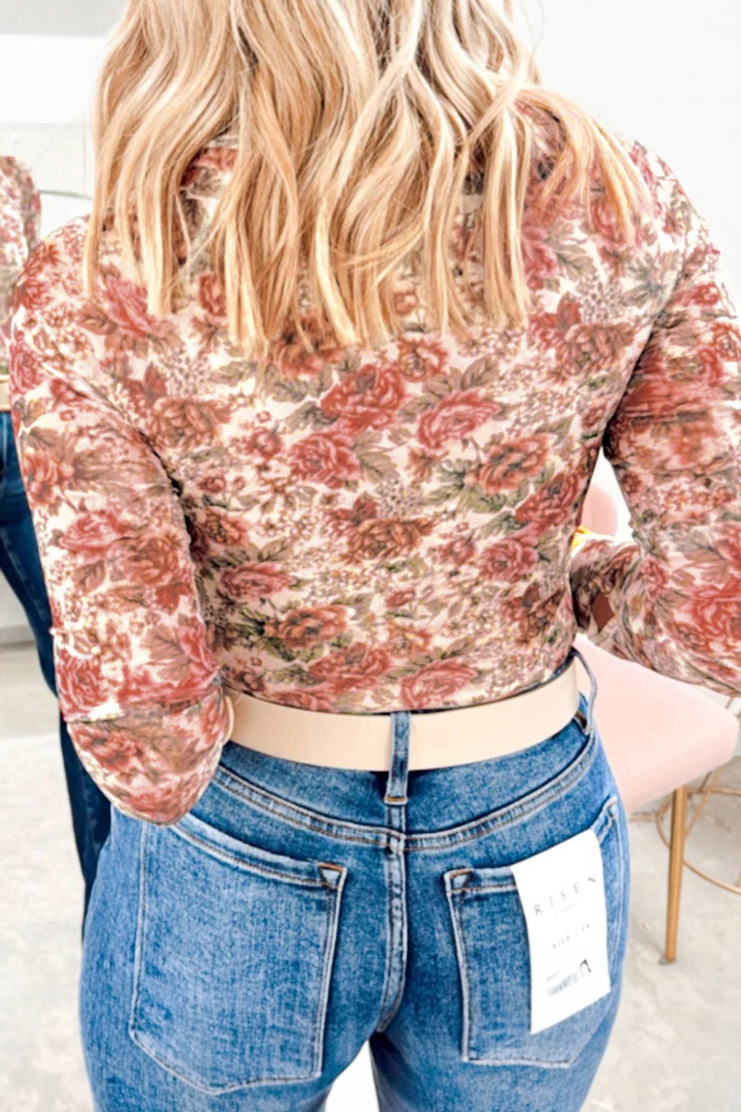 Retro Floral Print Mesh Long Sleeve Top *S-4X: White / XL