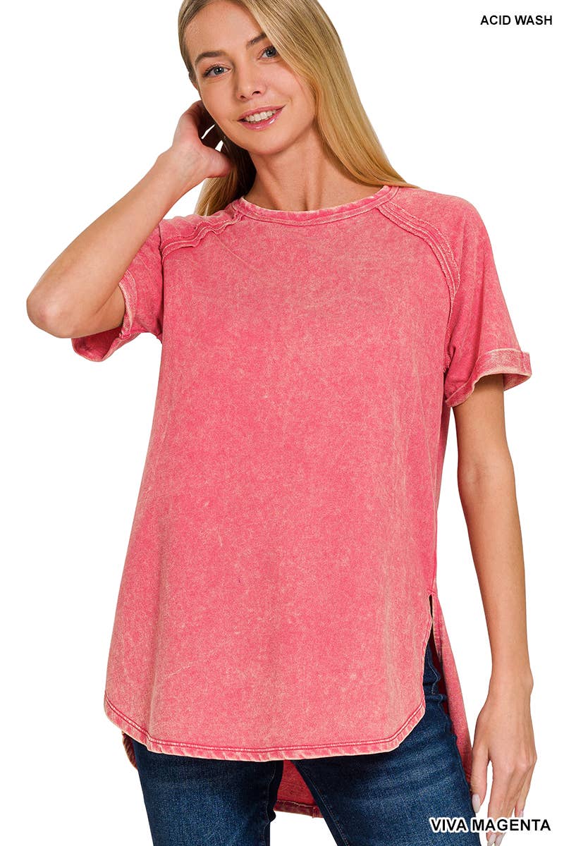 French Terry Vintage Wash Casual Top W/ Back Patch Zenana: ASHMOCHA-163550 / XL