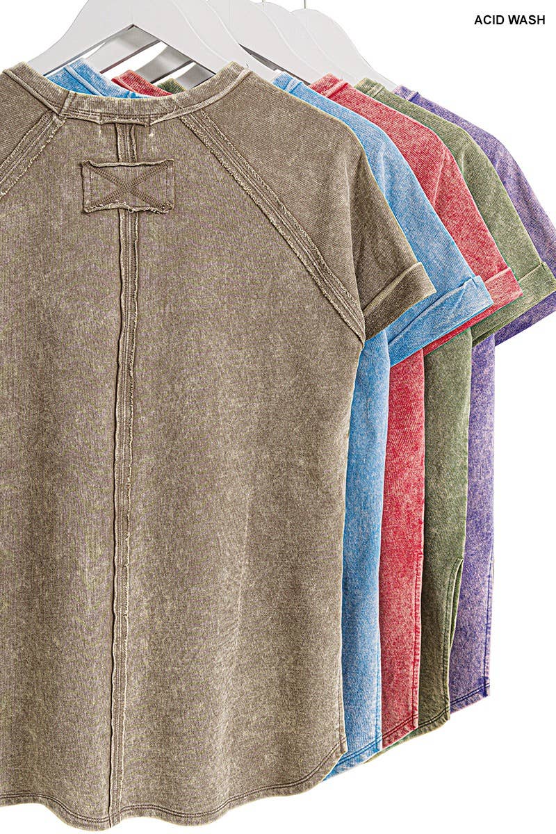 French Terry Vintage Wash Casual Top W/ Back Patch Zenana: ASHMOCHA-163550 / M