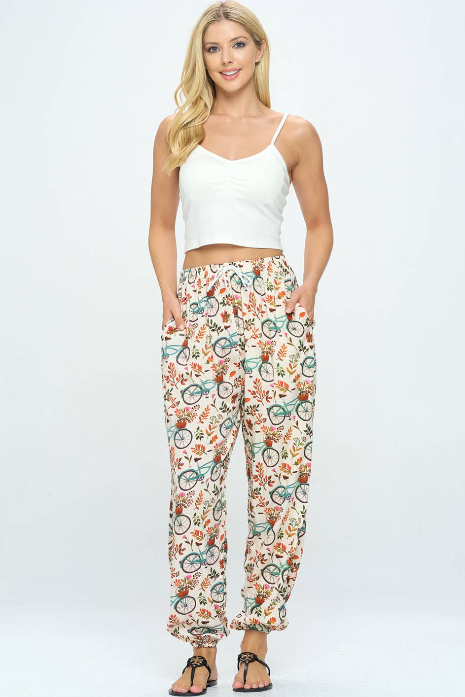 Bicycle with Floral Print Pant With Drawstring and Pocket One Size, (fits up M)