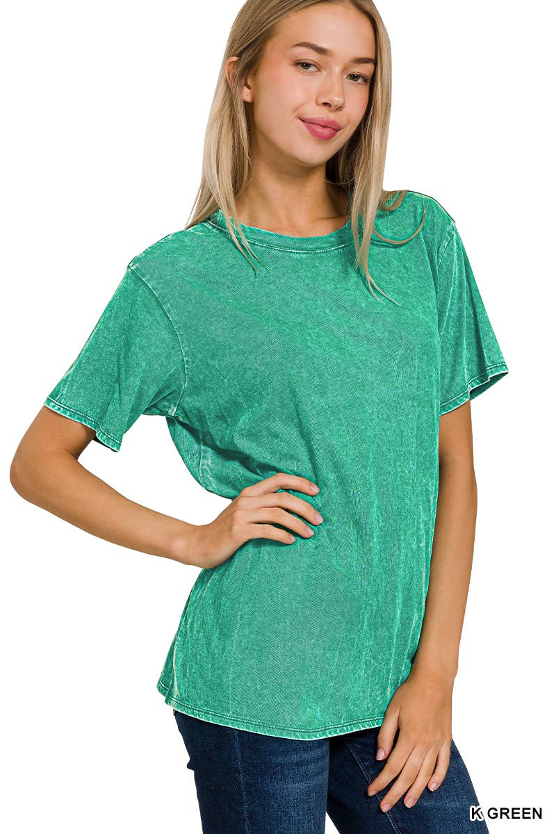 Washed Short Sleeves Top As Shown Zenana: CAMEL-167353 / L
