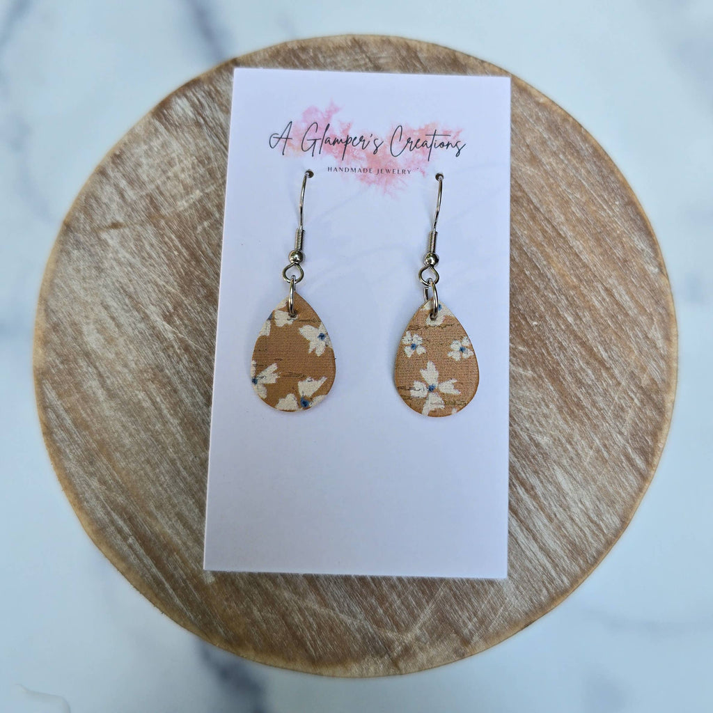 Mustard Floral MINI Teardrop Leather Earrings