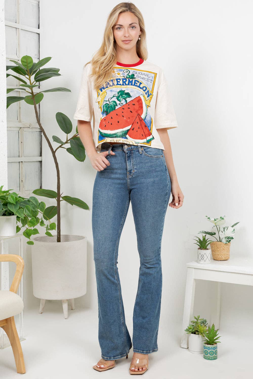 Watermelon Print Cotton Crop Top: L