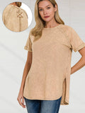 French Terry Vintage Wash Casual Top W/ Back Patch Zenana: ASHMOCHA-163550 / S