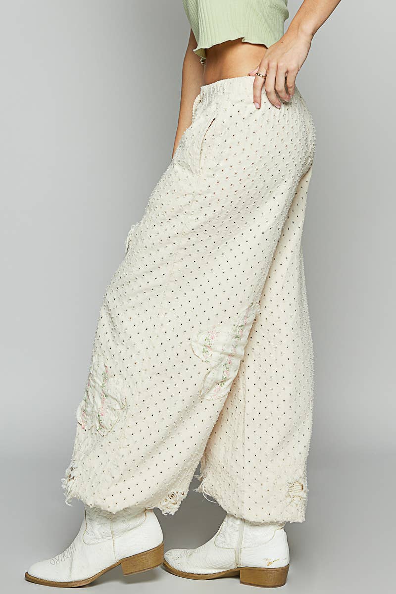 Elastic band textured twill woven jogger pants: LIGHT DENIM / M