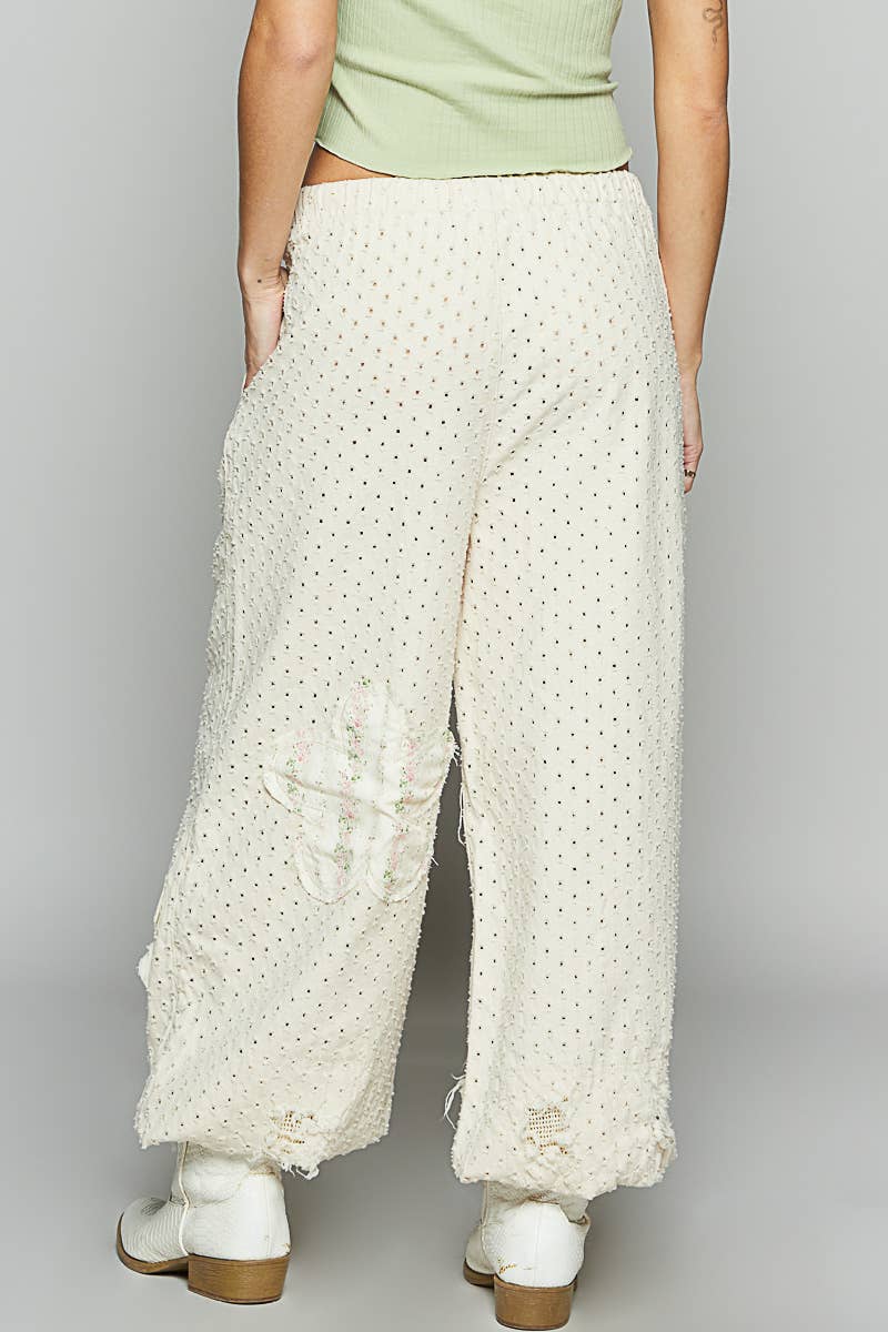 Elastic band textured twill woven jogger pants: LIGHT DENIM / M