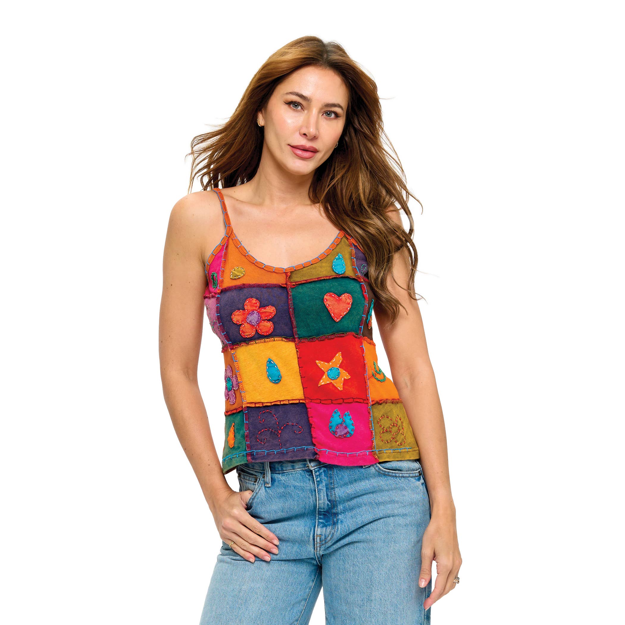 Tank Top Patchwork Handstitched Detailing: Rust Multi / S/M