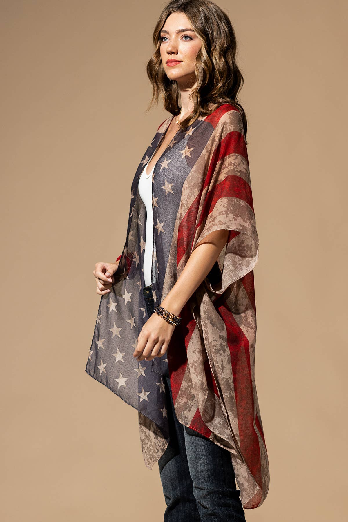 Vintage Inspired USA Print Kimono: Flag / OS