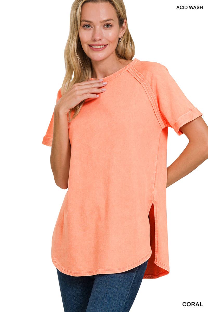 French Terry Vintage Wash Casual Top W/ Back Patch Zenana: ASHMOCHA-163550 / M