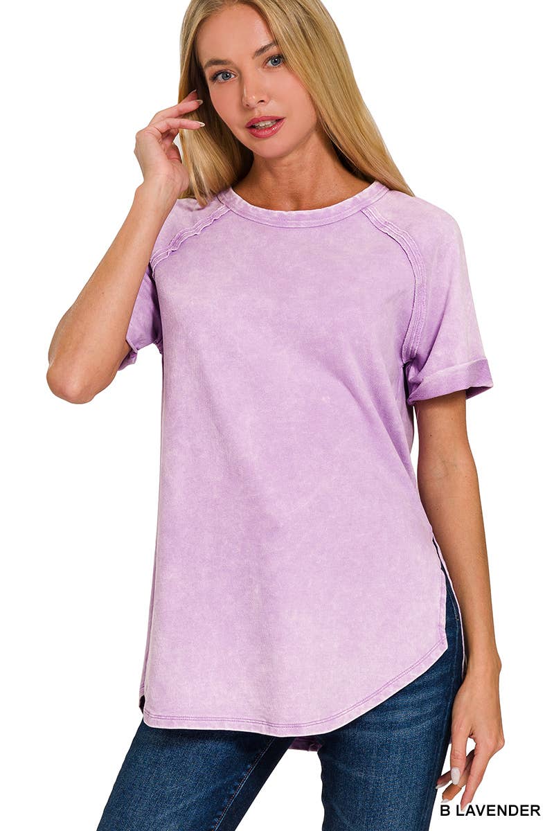 French Terry Vintage Wash Casual Top W/ Back Patch Zenana: ASHMOCHA-163550 / XL