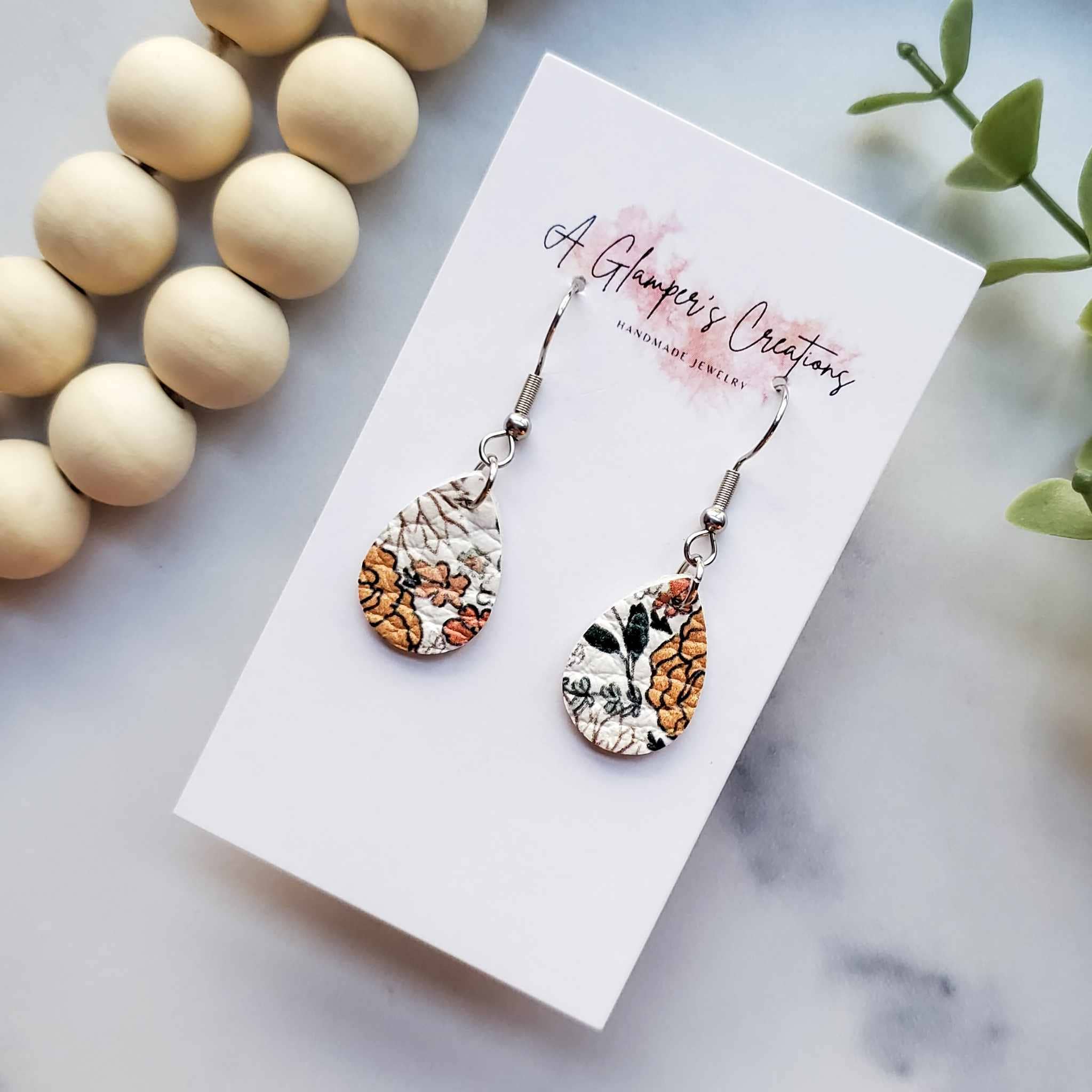 Boho Floral MINI Teardrop Leather Earrings