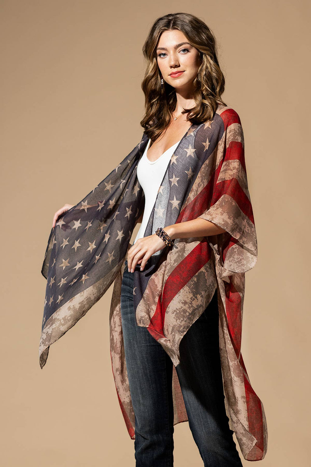 Vintage Inspired USA Print Kimono: Flag / OS