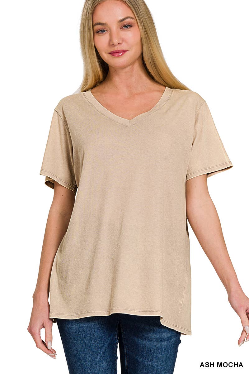 Washed Short Sleeves Top As Shown Zenana: CAMEL-167353 / S