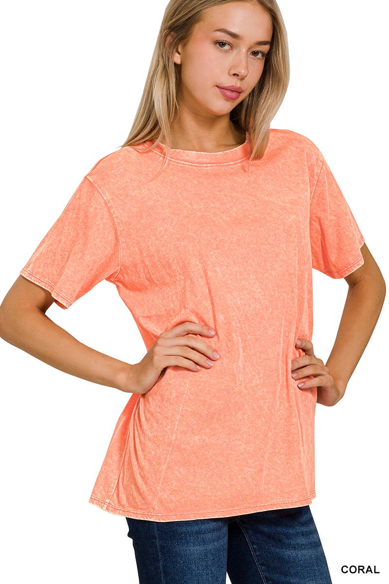 Washed Short Sleeves Top As Shown Zenana: CAMEL-167353 / XL