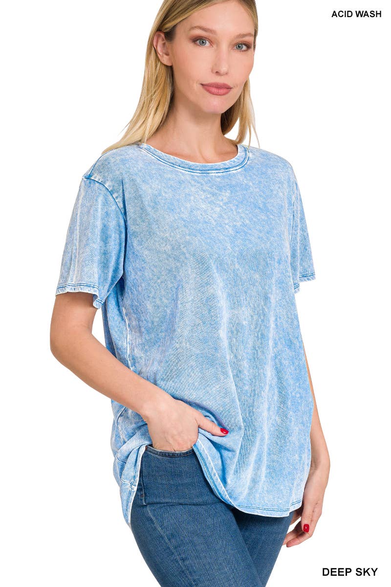 Washed Short Sleeves Top As Shown Zenana: CAMEL-167353 / S