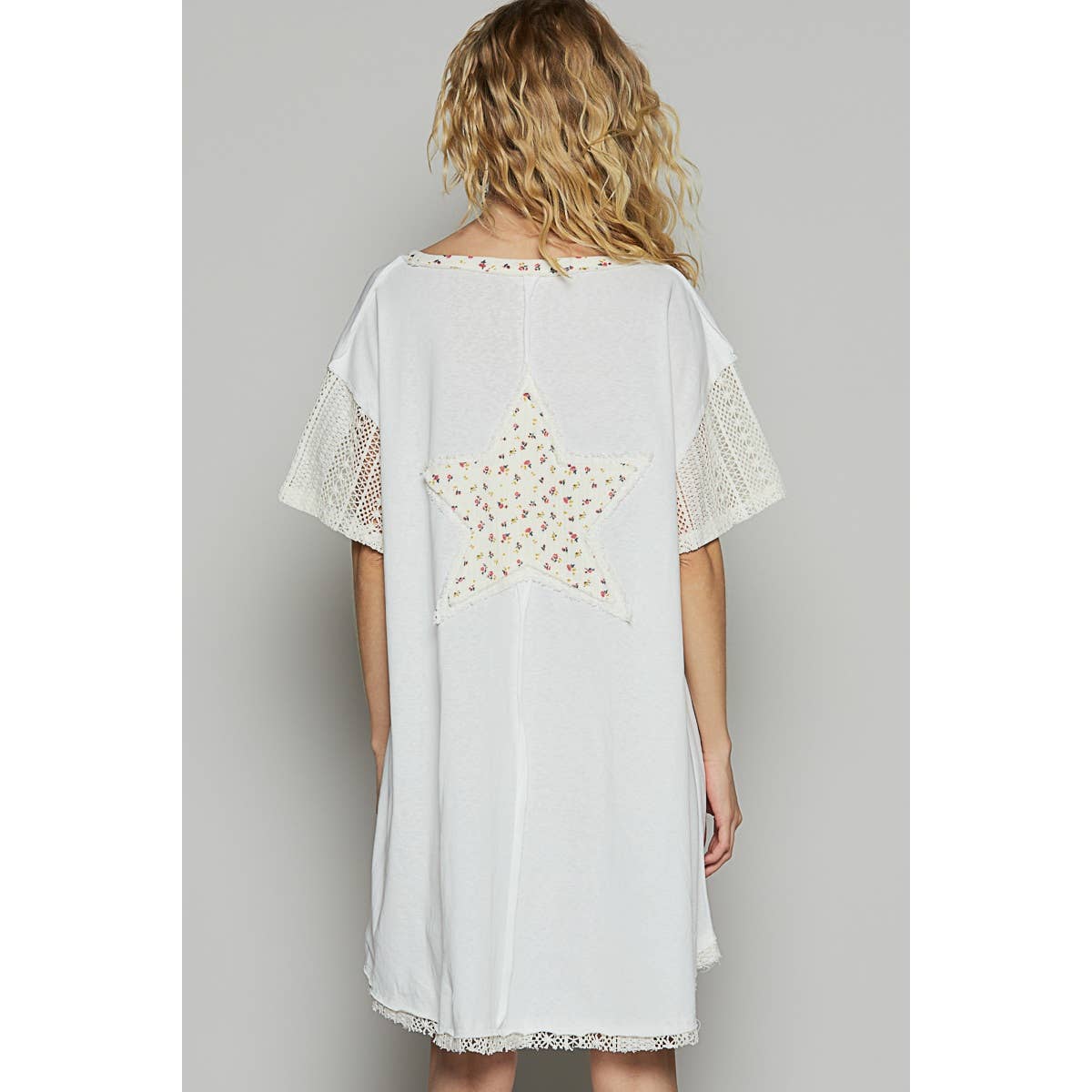 Pol Vintage washed short sleeve star patches tunic top SALE: OFF WHITE