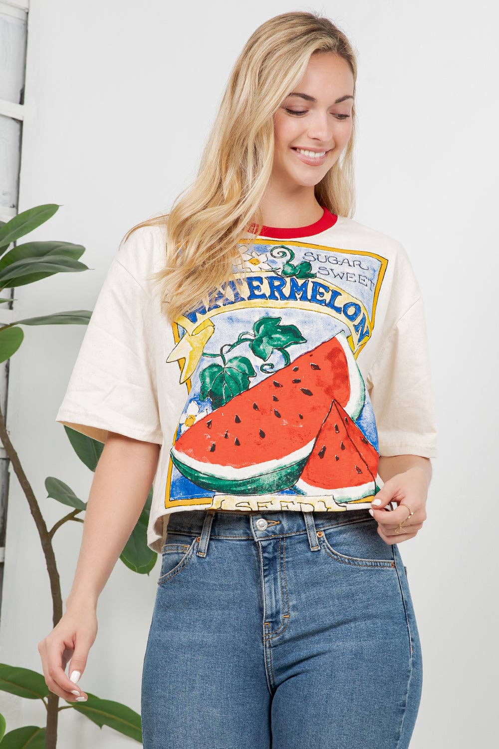 Watermelon Print Cotton Crop Top: M