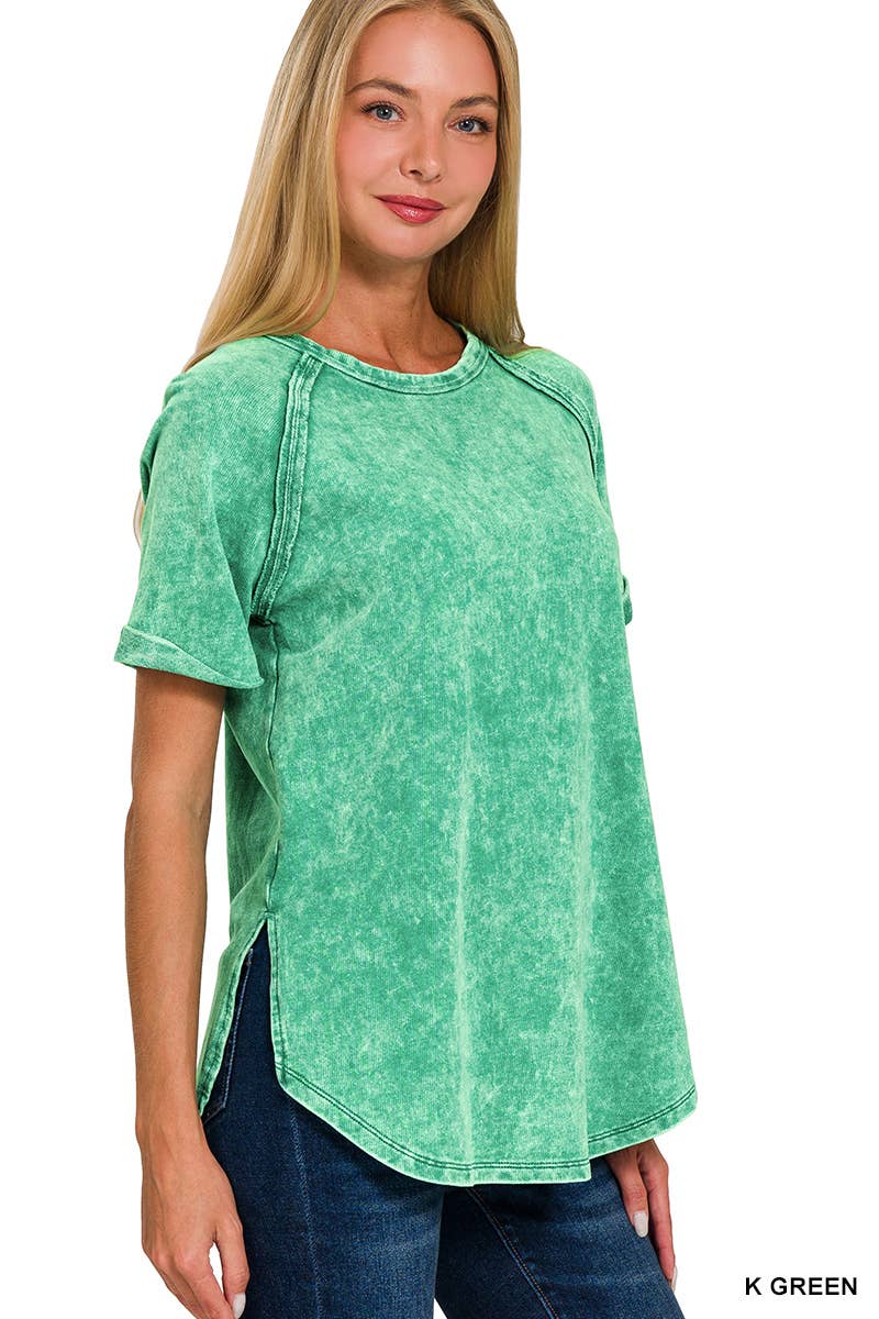 French Terry Vintage Wash Casual Top W/ Back Patch Zenana: ASHMOCHA-163550 / XL