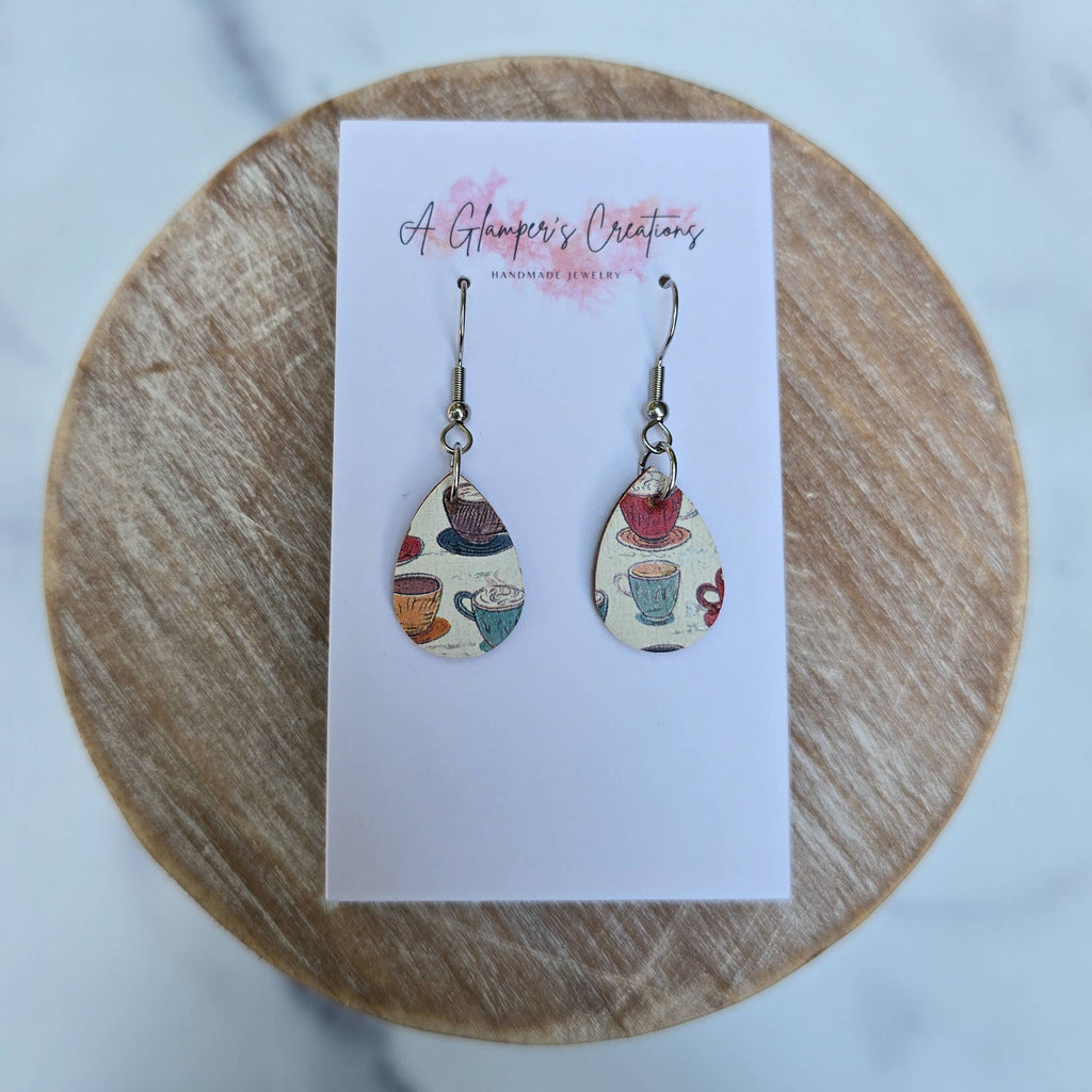Coffee Cups MINI Teardrop Leather Earrings