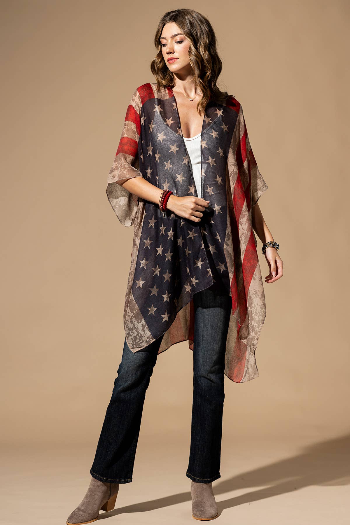 Vintage Inspired USA Print Kimono: Flag / OS