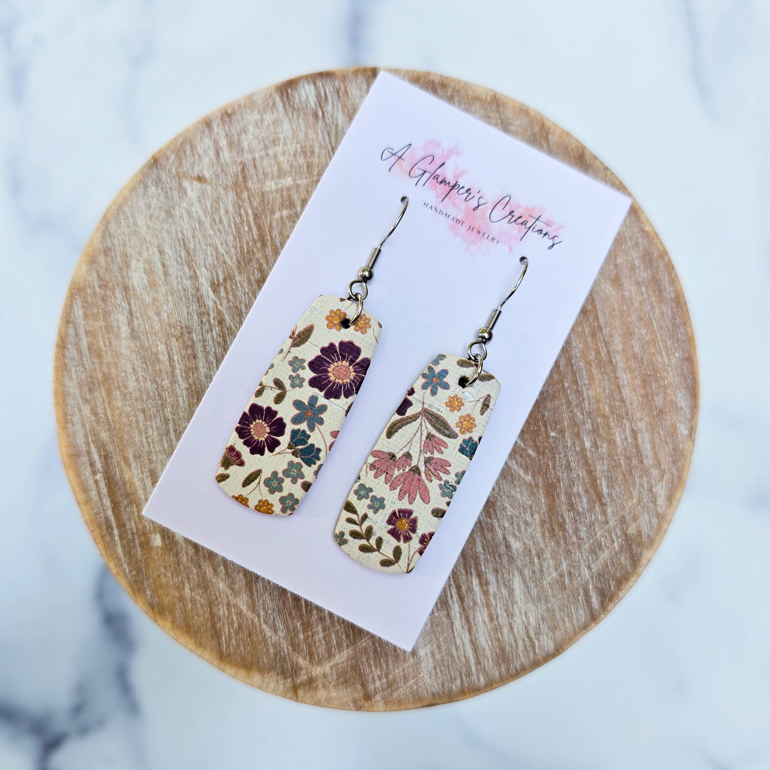 Fall Floral Mini Bar Leather Earrings