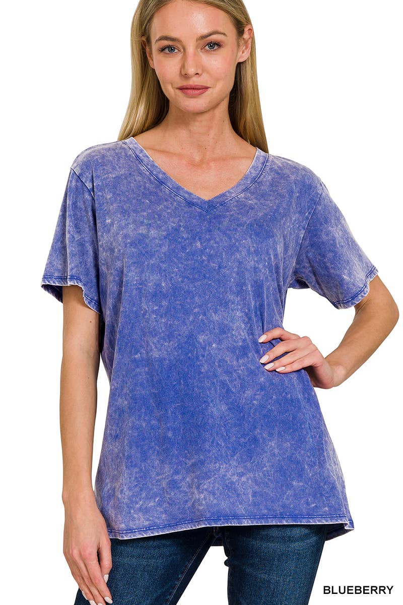 Washed Short Sleeves Top As Shown Zenana: CAMEL-167353 / M