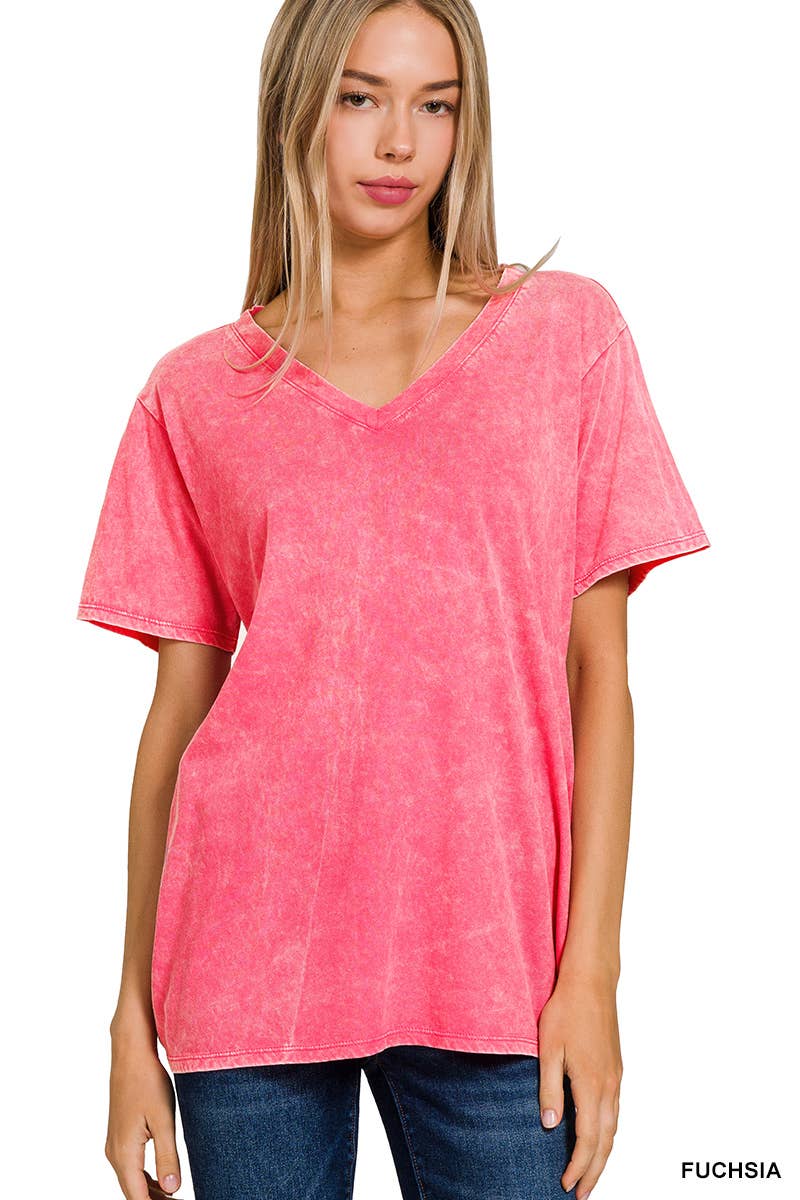 Washed Short Sleeves Top As Shown Zenana: CAMEL-167353 / M