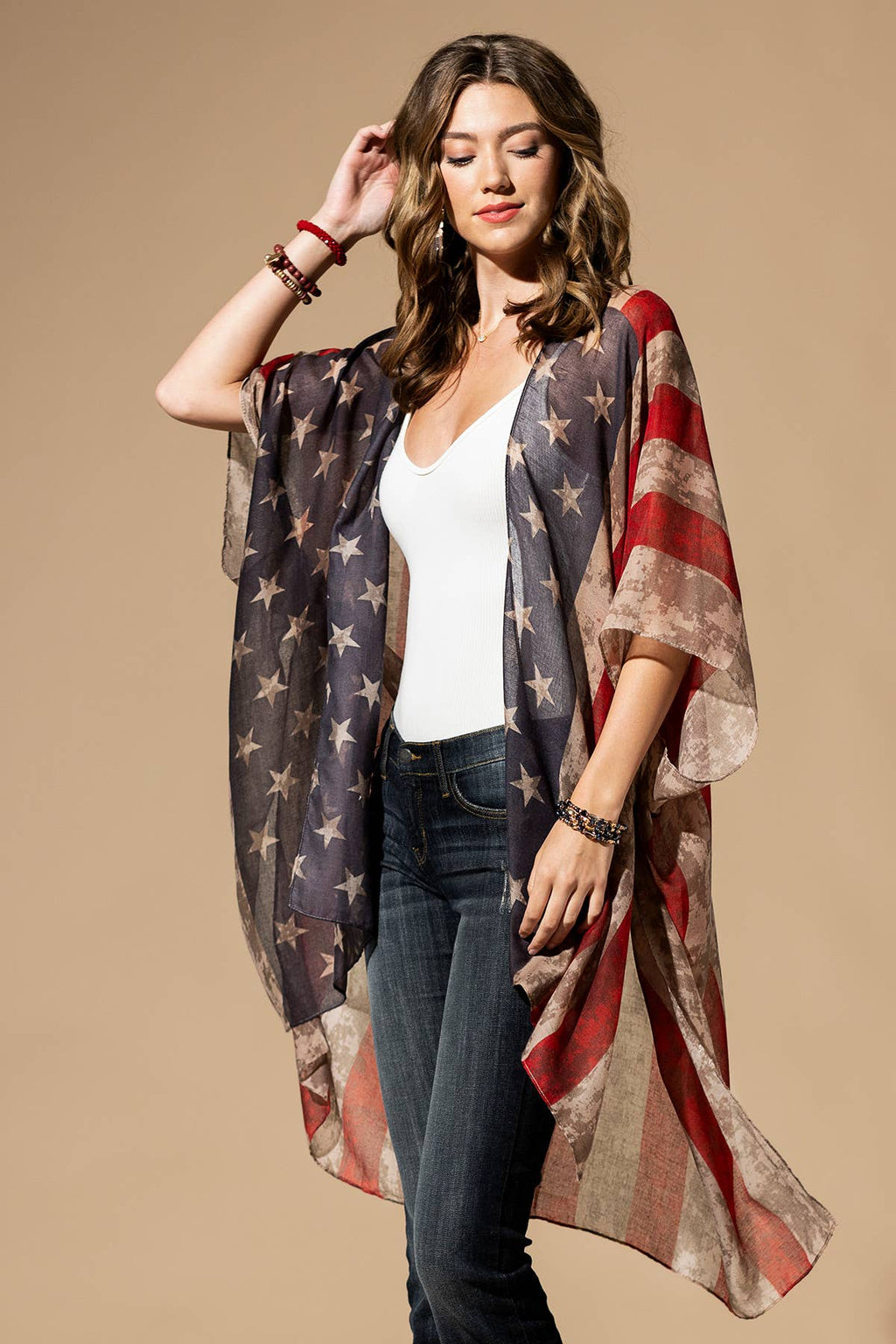 Vintage Inspired USA Print Kimono: Flag / OS